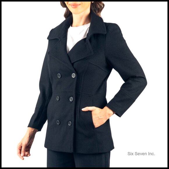 Wool Blend Peacoat Double-Breasted 3/4 Length Overcoat Women's